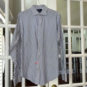 Polo By Ralph Lauren Dress Shirt with Navy and Teal Blue Stripes